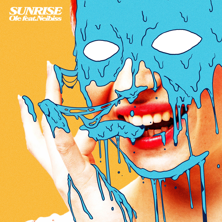 黄色い背景の人物の口元に水色の仮面のような線を重ね、SUNRISE Ole feat.Neibissと記した正式ジャケット